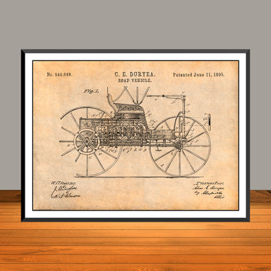 1895 Duryea Road Vehicle Patent Print - UNFRAMED