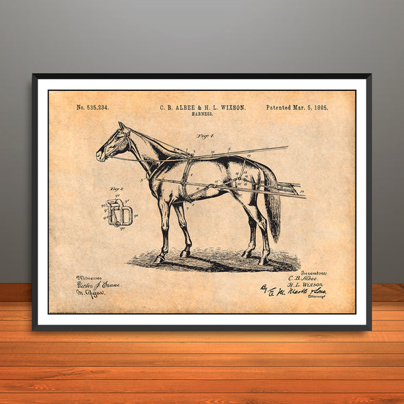 1895 Horse Harness Horizontal Patent Print - Unframed