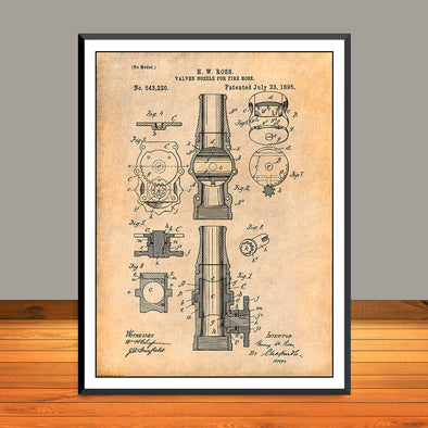 1895 Ross Fire Hose Nozzle Patent Print - Unframed