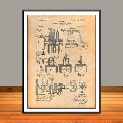 1895 Rudolf Diesel Engine Patent Print - UNFRAMED