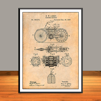 1897 Libbey Electric Bicycle Patent Print - UNFRAMED