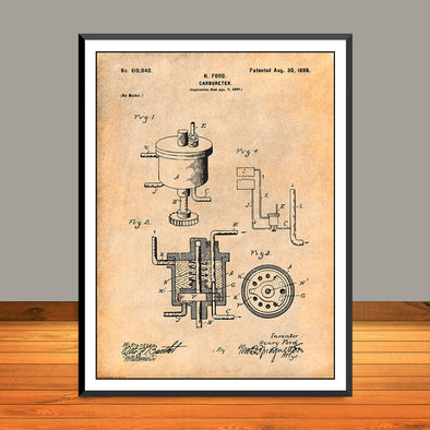 1897 Henry Ford Carburetor Patent Print - Unframed