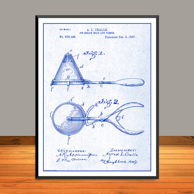 1897 A.L. Cralle Ice Cream Mold and Disher Patent Print - UNFRAMED