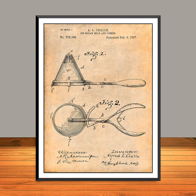 1897 A.L. Cralle Ice Cream Mold and Disher Patent Print - UNFRAMED