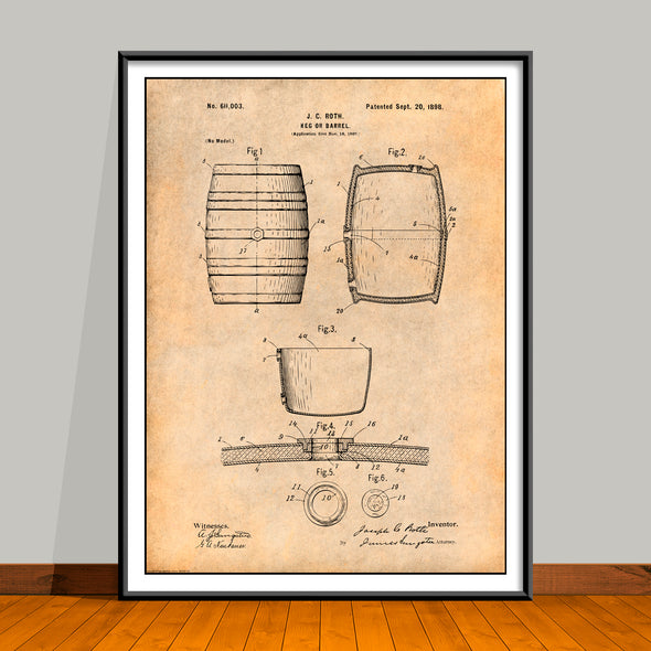 1897 Keg or Barrel Patent Print - Unframed