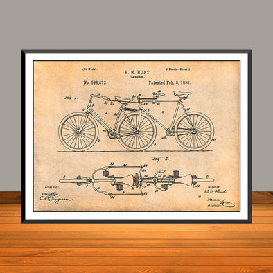 1898 Hunt Tandem Bicycle Patent Print - UNFRAMED