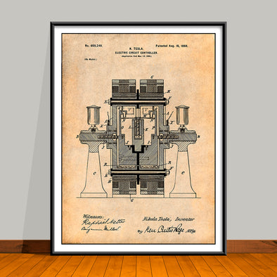 1898 Tesla Electric Circuit Controller Patent Print - UNFRAMED