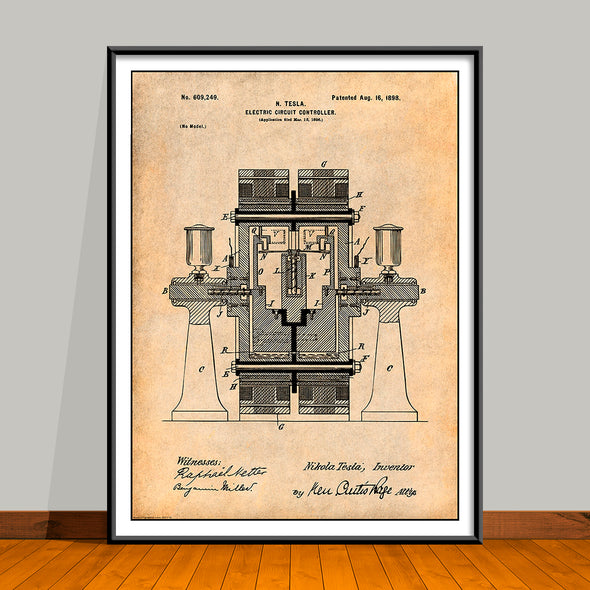 1898 Tesla Electric Circuit Controller Patent Print - UNFRAMED