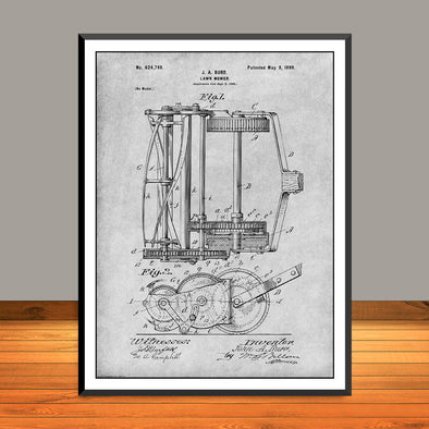1898 J.A. Burr Lawn Mower Patent Print - UNFRAMED