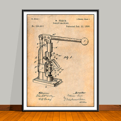 1898 Pharmacist's Tablet Machine Patent Print - Unframed