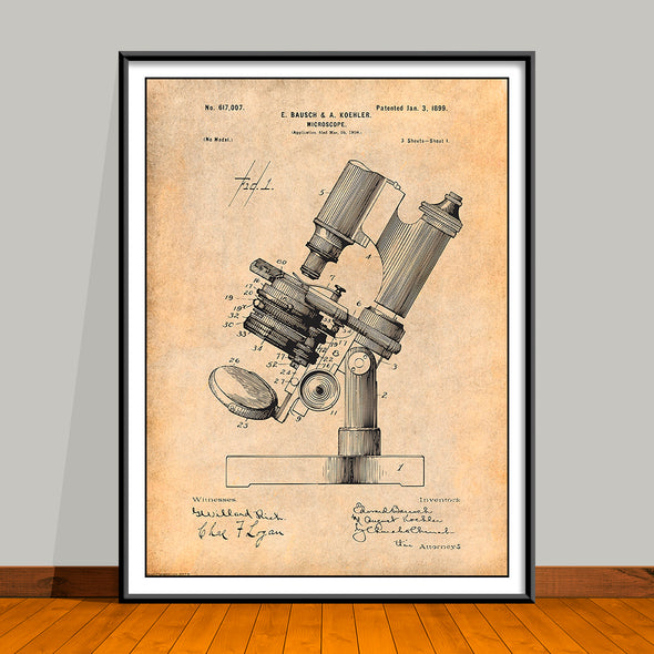 1899 Bausch Microscope Patent Print - UNFRAMED