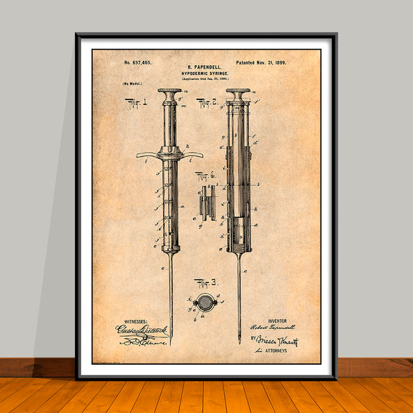 1899 Hypodermic Syringe Patent Print - UNFRAMED