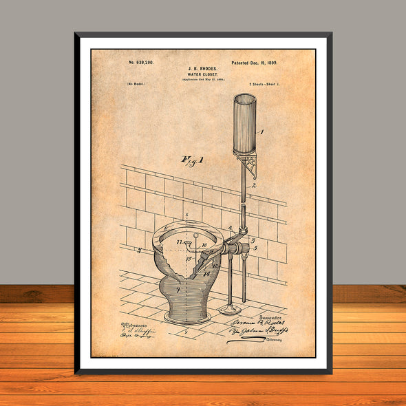 1899 J. B. Rhodes Water Closet Patent Print - UNFRAMED
