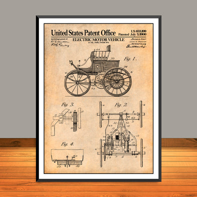 1900 Electric Motor Vehicle Patent Print - Unframed