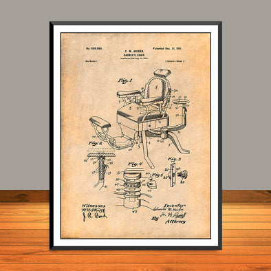 1901 Hieber Antique Barber Chair Patent Print - Unframed