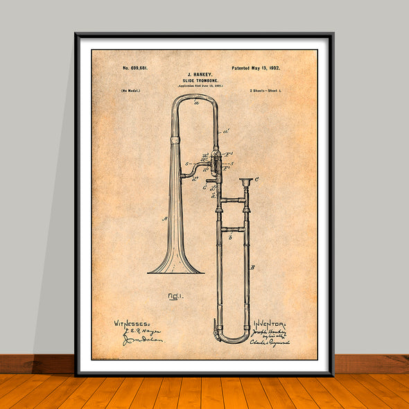 1902 Slide Trombone Patent Print - UNFRAMED