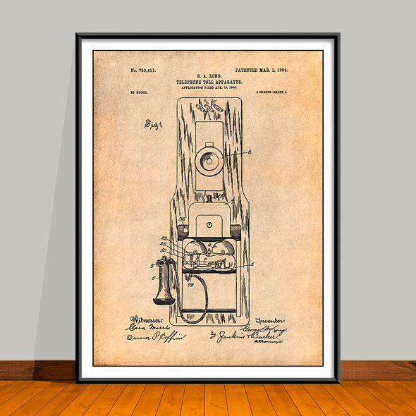 1902 G. A. Long Pay Telephone Patent Print - Unframed