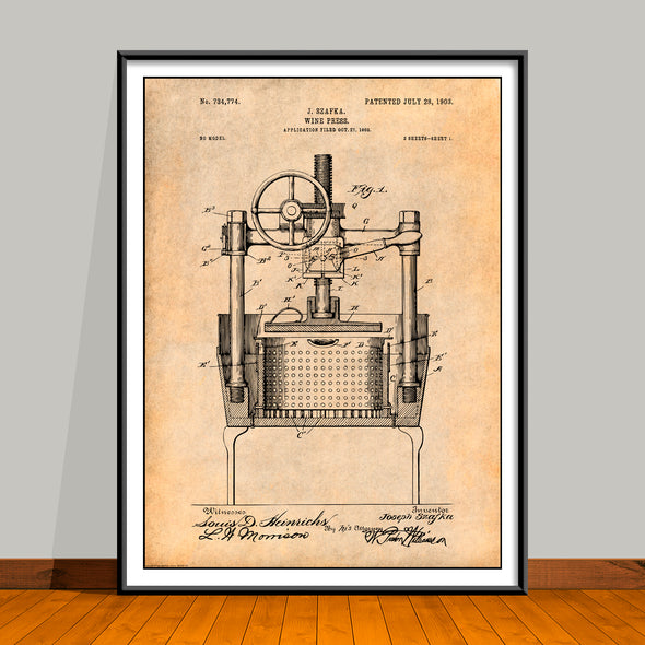 1902 Wine Press Patent Print - Unframed