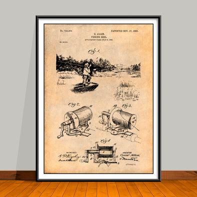 1903 Allen Antique Fishing Reel Patent Print - UNFRAMED