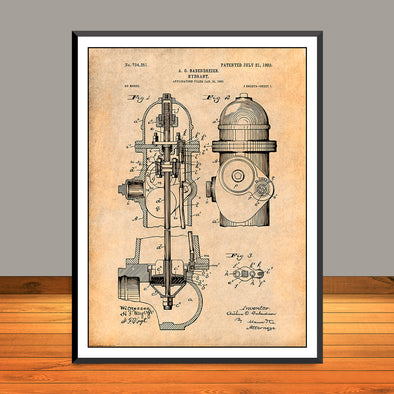 1903 Fire Hydrant Patent Poster Print - UNFRAMED