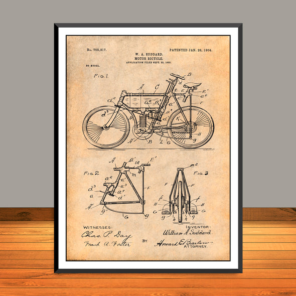 1903 Studdard Motor Bicycle Patent Print - Unframed