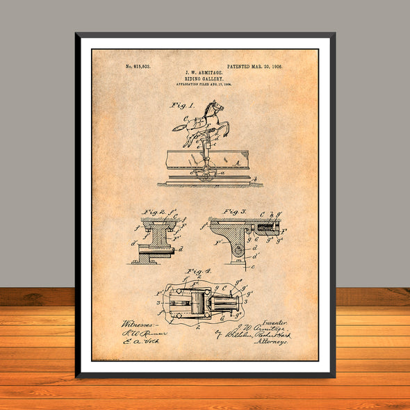 1904 Riding Gallery Patent Print - Unframed