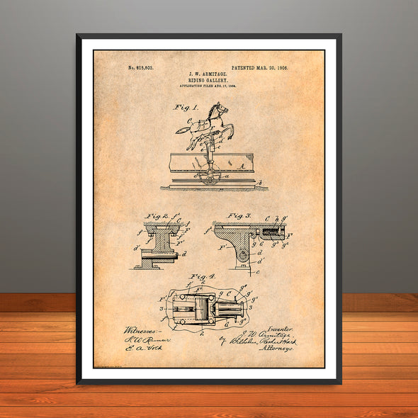 1904 Riding Gallery Patent Print - Unframed