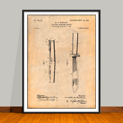 1904 Rowland Folding Hunting Knife Patent Print - Unframed