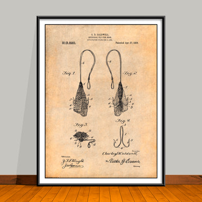1905 Artificial Fly Fish Hook Patent Print - UNFRAMED