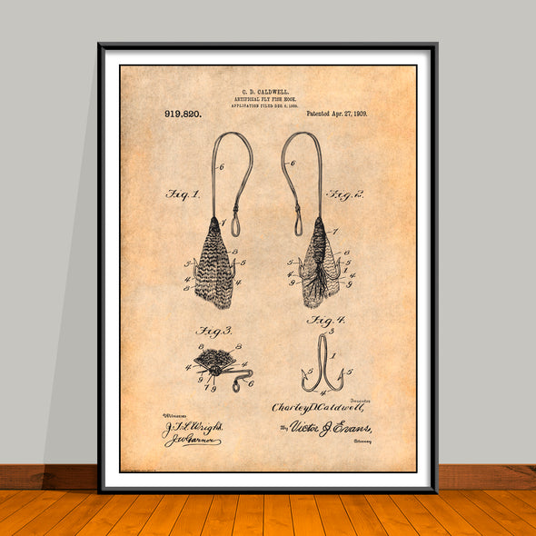 1905 Artificial Fly Fish Hook Patent Print - UNFRAMED