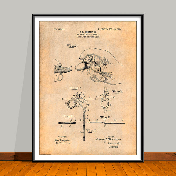 1906 Double Cigar Cutter Patent Print - UNFRAMED