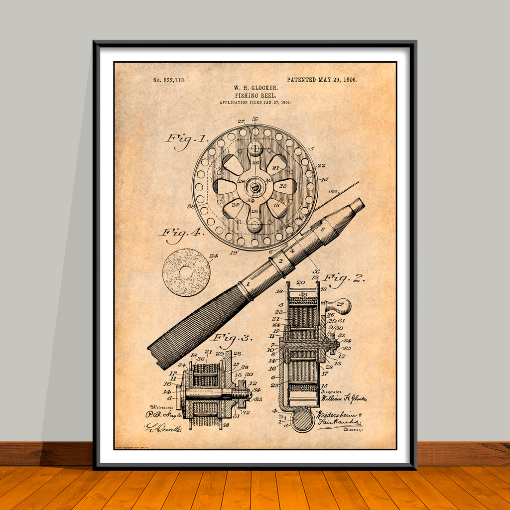 1906 Fly Fishing Reel Patent Print