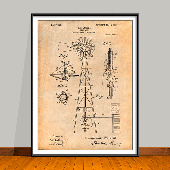 1906 Cassell Windmill Patent Print - Unframed