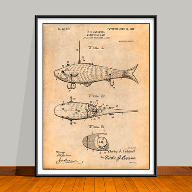 1908 Artificial Bait Patent Print - Unframed