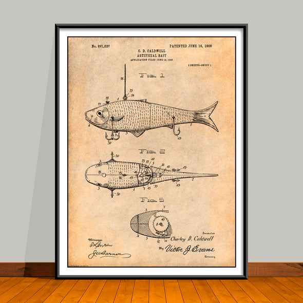 1908 Artificial Bait Patent Print - Unframed
