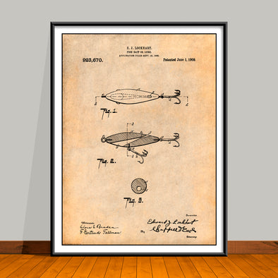 1909 Lockhart Antique Fishing Lure Patent Print - UNFRAMED