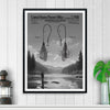 Vintage Fly Hook Patent with Scenic River Artwork – Rustic Fishing Decor - UNFRAMED