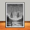 Vintage Fly Hook Patent with Scenic River Artwork – Rustic Fishing Decor - UNFRAMED