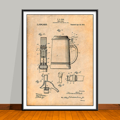 1911 Beer Stein Patent Print - UNFRAMED