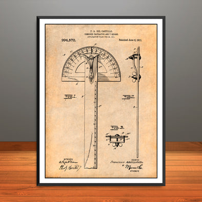 1911 Combined Protractor and T Square Patent Print - Unframed