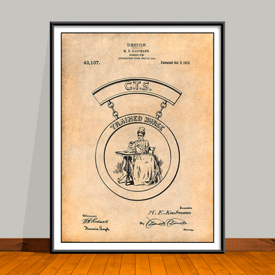 1912 Trained Nurse's Pin Patent Print - UNFRAMED