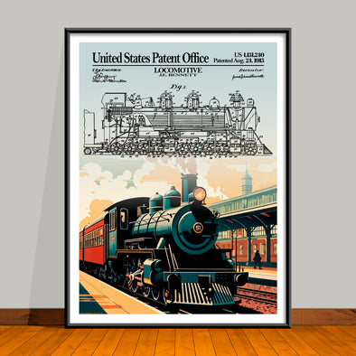 Locomotive Embellished Patent Art Print – Railway Decor - 2 Styles – UNFRAMED