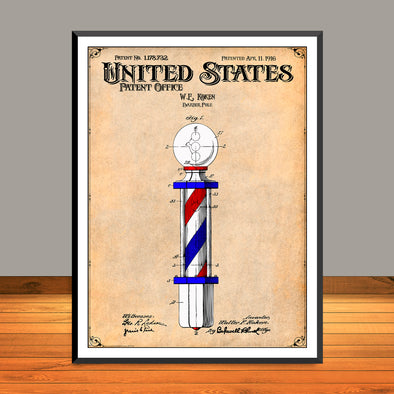1915 Colorized Barber Pole Koken Patent Print - UNFRAMED
