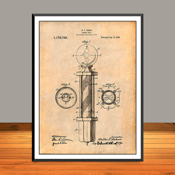 1915 Koken Barber's Pole Patent Print - UNFRAMED