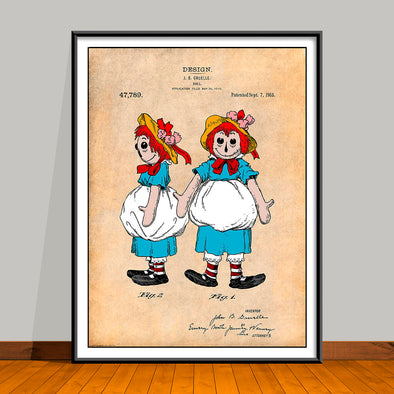 1915 Colorized Raggedy Ann Doll Patent Print - UNFRAMED