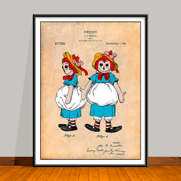 1915 Colorized Raggedy Ann Doll Patent Print - UNFRAMED