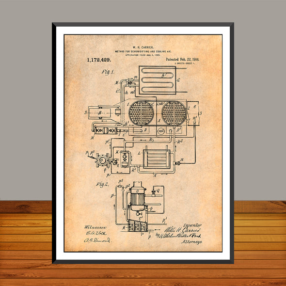 1916 Carrier Method for Cooling Air Patent Print - UNFRAMED