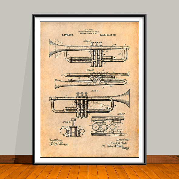 1916 Trumpet and Cornet Patent Print - UNFRAMED