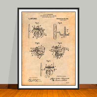 1916 Antique Bait Casting Reel Patent Print - Unframed