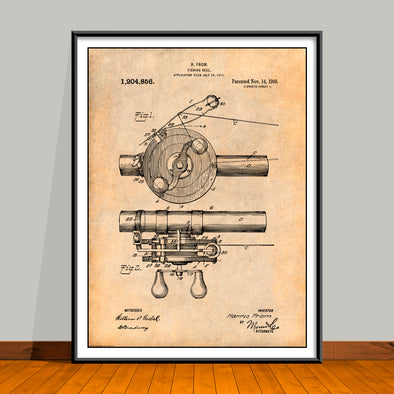 1916 Antique Fishing Reel Patent Print - Unframed